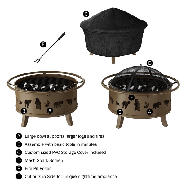 Millwood Pines Janson Outdoor Deep Steel Wood Burning Fire Pit